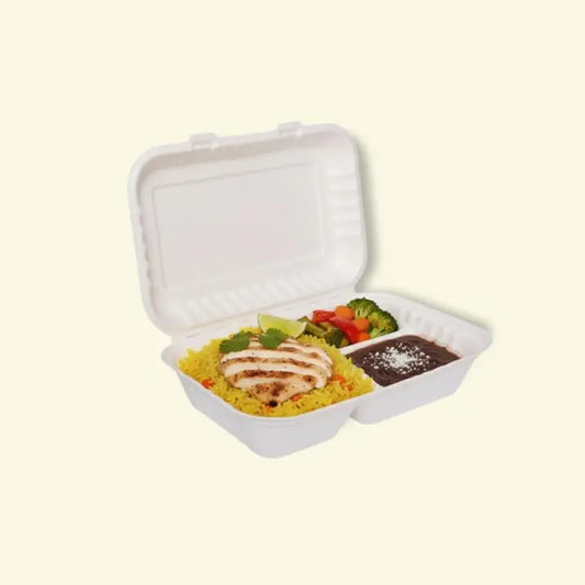 Bagasse clamshell boxes 10 inch 2CP ecopek