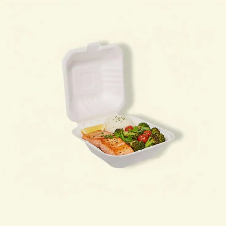 Bagasse clamshell boxes 6 inch ecopek