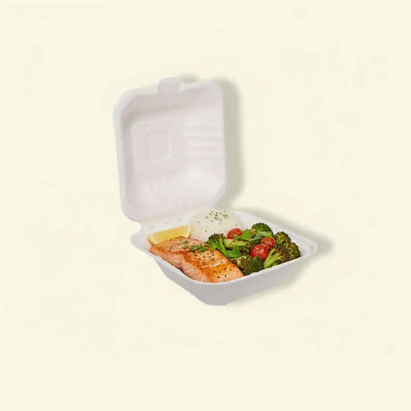 Bagasse clamshell boxes 6 inch ecopek