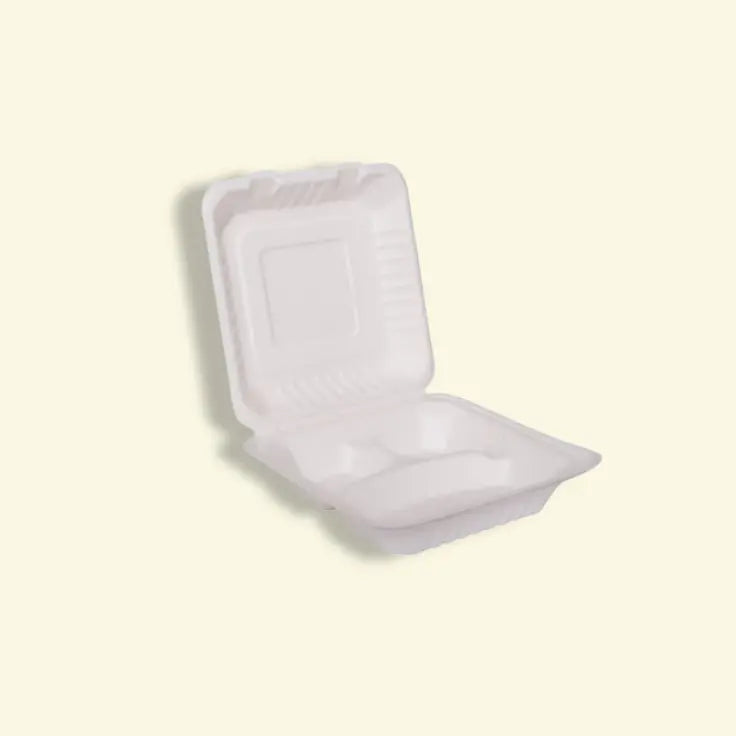 Bagasse clamshell boxes 8 inch 3CP ecopek