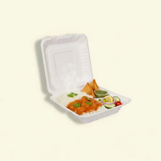 Bagasse clamshell boxes 8 inch 3CP ecopek